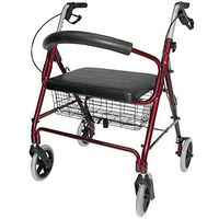 DMI Rollator Walker with Extra Wide Seat and Backrest, Adjustable Handle Height, Removable Storage Basket and a Durable Lightweight Frame that Easily Folds while Supporting up to 375 pounds, Burgundy