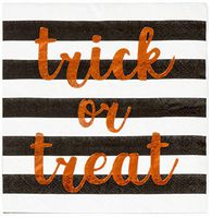 Cocktail Napkins - 50-Pack Luncheon Napkins, Disposable Paper Napkins Halloween Party Supplies, 3-Ply, Trick or Treat with Black and White Stripes Design, Unfolded 10 x 10 Inches, Folded 5 x 5 Inches