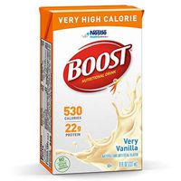 Boost Very High Calorie Complete Nutritional Drink, Very Vanilla, 8 Ounce Box, Pack of 27