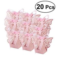 BESTOYARD 20PCS Candy Favor Boxes Butterfly Gift Candy Boxes Bag with Ribbons for Wedding Birthday Bridal Shower Party Baby Shower Decoration (Pink)