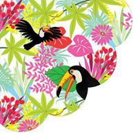 Round Paper Napkins Toucan Birds Jungle Flowers