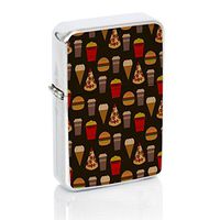 Pizza Burger Shake Windproof Flip Top Silver Lighter