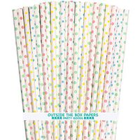 Pastel Polka Dot Paper Straws - Pink Yellow Light Blue Mint Green - 7.75 Inches - 100 Pack - Outside the Box Papers Brand