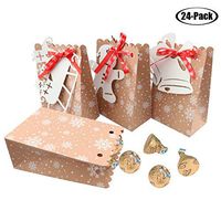 Faylapa 24pcs Bags Christmas Treat Bags Kraft Paper with Holiday Tags for Christmas,4.5 x 2.9 x 7.2 Inch Christmas Party Bags