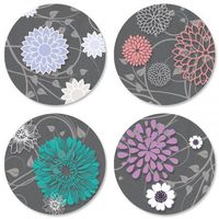 Gray Reflections Floral Stickers- Set of 24 Round Evelope Seals