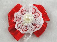 20pcs Organza Pearl Flowers Bows Wedding Appliques Pick Colors (Red)