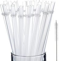 50 Pieces Reusable Drinking Straw Thick Plastic Straws with Cleaning Brush Straw Cleaner (11 Inch, Clear Color)
