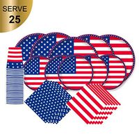 American Flag Patriotic Paper Tableware Set- 125 Pieces - Including Napkins, 10" Big Paper Dinner Plates,7" Dessert Plates and Paper Cups, complete set for Veterans day, Election day