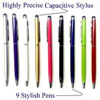 ExertaTech 9 pcs - 2 in 1 Stylus & Ink Pen for iPad and iPad2, iPhone 4s, Droid Phones - 7mm (Thin Twist) Blue + Silver + Black + White + Pink + Green + Matt Chrome Gold + Red + Purple (9 pcs in Pack)