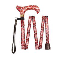 All-Patterned Red Floral Handbag Folding Walking Stick by Charles Buyers