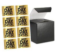 CakeSupplyShop 24pk 4 x 4 x 4" Black Gloss Gift Candy & Party Favor Boxes with Best Day Ever Stickers for Wedding Birthdays Graduations Baby Showers