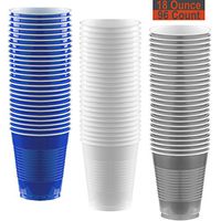 18 oz Party Cups, 96 Count - Royal Blue, White, Silver - 32 Each Color