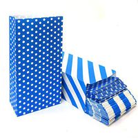 Striped and Polka Dot Paper Bags Royal Blue Goodie Bags for Party Favors Supplies by ADIDO EVA (50 CT 3.5×2.3×7 in)
