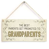 TattyaKoushi 5"x10" Hanging Wooden Sign, The Best Parents Get Promoted to Grandparents - Gift Sign Baby Announcement Gift for Grandparents to Be