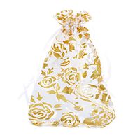Housweety 25PCs 9.8cm x14cm White Gold Rose Organza Gift Bags Wedding/Christmas Favor