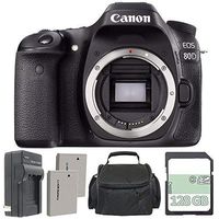 Canon EOS 80D DSLR Camera (Body Only) + Extra Battery + Charger + 128GB + Carrying Case + Bundle 5