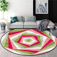 RUGSMAT Geometric Machine Washable Round Bath Mat,Abstract Retro Vortex Super Soft Living Room Bedroom Home Shaggy Carpet Diameter-39