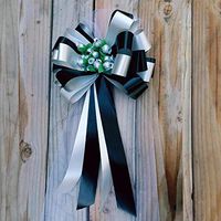 Black and Silver Wedding Pull Bows with Tulle Tails and Rosebuds - 8" Wide, Set of 6, Christmas, Anniversary, Reception, Fundraiser