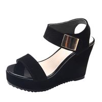 AIMTOPPY Sandals,Women's Fashion Casual Wedge Open Toe Platforms Peep Toe Sandals Summer Metal Button Working Shoes