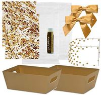 Pursito Gift Basket Making Kit 7" x 5" x 3" Includes: Metallic Gold Basket, Crinkle, Cellophane Bag, Gold Bows & Gift Tags - 2 Sets Wedding, Christmas & Birthday Gifts