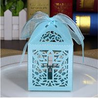 Hoxekle 50PCS Romantic Hollow Cross Square Wedding Favor Candy Boxes Bridal Shower Party Favor Sweet Cake Gift Boxes Ribbon Included