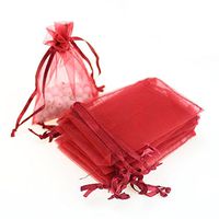 COTOSEY Red 60Pcs Sheer Organza Drawstring Pouches Gift Bags 6x9 Inches (Red 60Pcs 6x9")