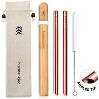 316 Stainless Steel Metal Straws With Case (2pcs) Reusable Boba Straws: 12mm Straws, Bamboo Travel Case, Cotton Cleaning Brush, Pouch, Eco-Friendly Travel Drinking Straw (Rose Gold)
