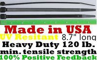 Cable Zip Ties 300pk Heavy Duty 120lb 8" UV Resistant Black - Made in the USA
