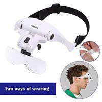 Headband Magnifier Glasses LED Magnifying Loupe Head Mount Magnifier Hands—Free Bracket and Headband are Interchangeable 5 Replaceable Lenses1.0X,1.5X,2.0X,2.5X,3.5X (Upgraded Version)