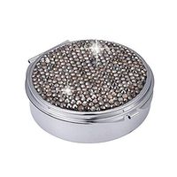 XianghuangTechnology Shiny Diamonds Pill Box/Pill Case, Compact 3 Compartment Medicine Case Holder for Pocket or Purse, Round Medicine Organizer for Vitamin/Fish Oils/Supplement (Black)