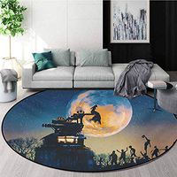 RUGSMAT Fantasy World Carpet Gray Round Area Rug,Dead Queen in Castle Zombies in Cemetery Love Affair Bridal Halloween Theme Pattern Floor Seat Pad Home Decorative Indoor,Round-63 Inch