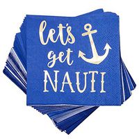 Juvale 50-Pack Let's Get Nauti - Gold Foil Party Cocktail Napkins for Bachelorette and Nautical Party Supplies, 5 x 5 Inches