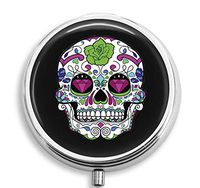 BeeGogo - Skull Custom Round Silver Pill Box Pocket 2.1 inches Medicine Tablet Holder Organizer Case for Purse