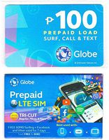 Globe Prepaid LTE Philippines Sim Card 100 Pesos Load Card Set Cut Nano Micro (SIM+100LoadCard)