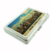 Perfection In Style Metal Cigarette Case with Built in Lighter Vintage New York Design 012