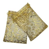 COTOSEY 100PCS 5x7 (13x18cm) Drawstring Organza Jewelry Favor Pouches Wedding Party Festival Gift Bags Candy Bags (5x7, Gold with Print)