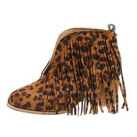 Women's Casual Pointed Toe Shoes,Ladies High Heel Boots Tassel Leopard Shoes Comfort Ankle Short Boots