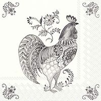 IHR 20 Luxury Paper Luncheon Napkins- Decorative Rooster (White/Grey)