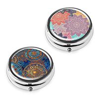Pill Box Set of 2 - Lizimandu Compact 3 Compartment Medicine Case, Pill Box for Pocket or Purse (Flower)