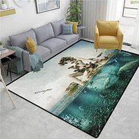 YucouHome Mermaid Sports Area Rugs for Bedroom, Mythological Woman Sitting on a Shell with Leaves Birds Clouds Over Magic Sea, Fashionable High Class Living Bedroom Rugs(8'x 10') Blue Beige Teal