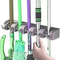 ederivo Hooks for Brooms and Mops 5 Positions 6 Hooks Magic Holder Rack Organizer or Broom Hangers for Wall Mount in Kitchen Garden, Door Mounted, Garage Storage, Toilet, Warehouse Tool Receipt15.75''