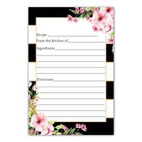 100 Recipe Cards Black Pink Stripes Watercolor Flowers