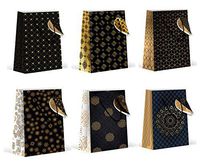 Gold Black Premium Gift Bags, Medium, Gift Bags (Family), Qty 12 (Two of Each Design)