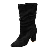 Retro Cowboy Shoes, Women Boots High Heel Booties Middle Tube Mid-Calf Boot Ladies Zipper Shoes