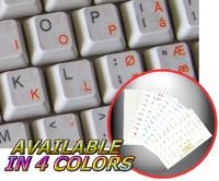 NORWEGIAN KEYBOARD STICKERS WITH ORANGE LETTERING ON TRANSPARENT BACKGROUND