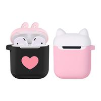 Rose fragrance for Airpods Earphones,Cat/Rabbit Silicone Protective Case Cover Key Chain Pouch Skin Easter Decorations (Rabbit Black)