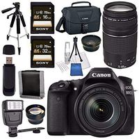 Canon EOS 80D DSLR Camera with 18-135mm IS USM Lens + Canon EF 75-300mm Lens + 58mm Wide Angle Lens + 58mm 2x Lens + Canon 100ES EOS Shoulder Bag Bundle