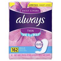 Always Thin Daily Wrapped Liners, Unscented, 162 count (Pack of 1)