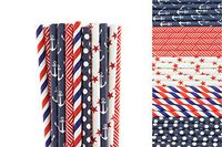 Patriotic Paper Straws Mix - Red, White and Blue - Anchors, Stripe, Stars, Polka Dots (100)