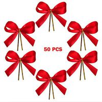 SoFire 50 Pieces Red Christmas Tree Ribbon Bows Wreath Bows Gift Bows Cellophone Bows for Christmas Tree (red, 6 inches)